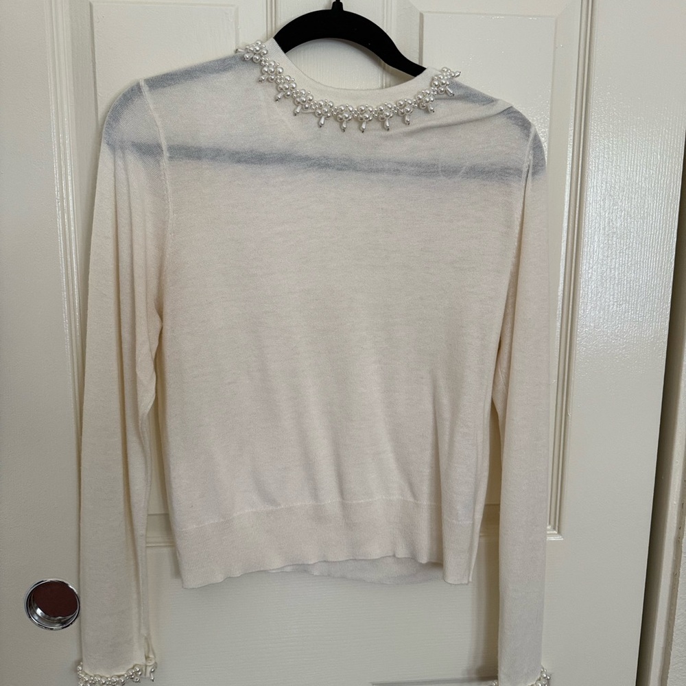 Zara White Sweater with Pearl Details